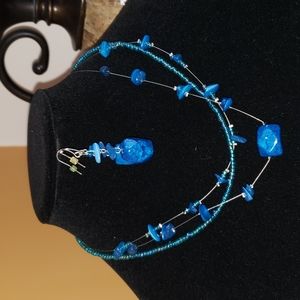 Lane Bryant Blue Glass Marble Swirl Necklace